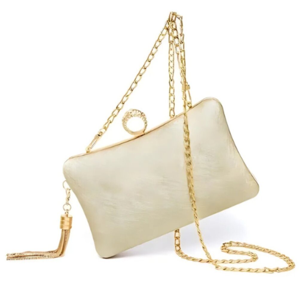 Clutch Purse Women Wedding Evening Handbag Formal Party Prom Bag, Golden Tone